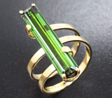 Золотое кольцо с неоново-зеленым турмалином 4,62 карат Золото