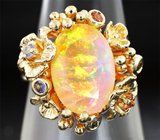 Кольцо с ограненным эфиопским опалом, сапфирами и танзанитами