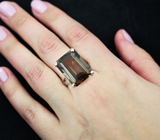 Стильное серебряное кольцо с крупным дымчатым кварцем Серебро 925