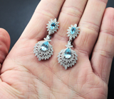 Великолепные серебряные серьги с голубыми топазами Серебро 925
