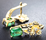 Золотые серьги с великолепными неоново-зелеными турмалинами 2,1 карат и бриллиантами Золото
