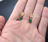 Золотые серьги с великолепными неоново-зелеными турмалинами 2,1 карат и бриллиантами Золото