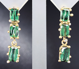 Золотые серьги с великолепными неоново-зелеными турмалинами 6,1 карат и бриллиантами Золото