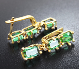 Золотые серьги с великолепными неоново-зелеными турмалинами 6,1 карат и бриллиантами Золото