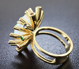 Золотое кольцо с топовым ограненными эфиопским опалом 3,41 карат, бриллиантами, рубинами, синими сапфирами и цаворитами Золото