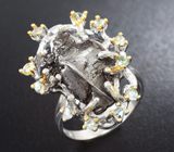 Серебряное кольцо с осколком метеорита Кампо-дель-Сьело и сапфирами Серебро 925