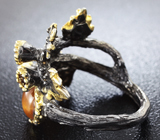 Серебряное кольцо с солнечным камнем и мозамбикскими гранатами Серебро 925