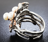 Серебряное кольцо с жемчугом и мозамбикскими гранатами Серебро 925