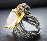 Серебряное кольцо с розовым кварцем, спессартином и мозамбикскими гранатами Серебро 925