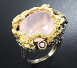 Серебряное кольцо с розовым кварцем, гранатами и перидотами Серебро 925