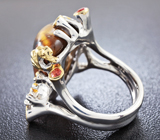 Серебряное кольцо с тигровым глазом, сапфирами и рубинами Серебро 925