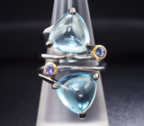 Серебряное кольцо с голубыми топазами и танзанитами  Серебро 925