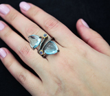 Серебряное кольцо с голубыми топазами и танзанитами  Серебро 925