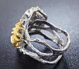 Серебряное кольцо с цветной жемчужиной и самоцветами