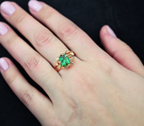 Золотое кольцо с великолепным неоново-зеленым турмалином 1,55 карат Золото