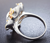 Серебряное кольцо с жемчужиной и сапирфами Серебро 925