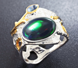 Серебряное кольцо с кристаллическим черным опалом и танзанитом Серебро 925