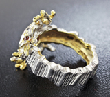 Серебряное кольцо cо звездчатым сапфиром и мозамбикскими гранатами Серебро 925