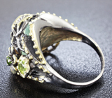 Серебряное кольцо с резным пренитом, перидотом и цаворитом Серебро 925