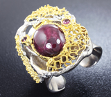 Серебряное кольцо с пурпурным корундом и родолитами Серебро 925