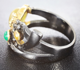 Серебряное кольцо c желтым сапфиром, цитрином и зеленым агатом Серебро 925