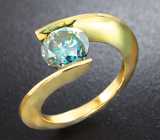 Золотое кольцо с сине-зеленым муассанитом 2,03 карат Золото