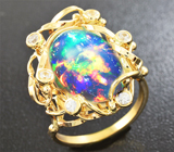 Золотое кольцо с роскошным кристаллическим эфиопским опалом 5,5 карат и лейкосапфирами Золото