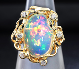 Золотое кольцо с роскошным кристаллическим эфиопским опалом 5,5 карат и лейкосапфирами Золото
