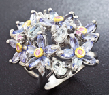 Серебряное кольцо с танзанитами, голубыми топазами и сапфирами Серебро 925