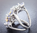 Серебряное кольцо с танзанитами, голубыми топазами и сапфирами Серебро 925