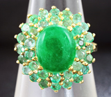 Эффектное серебряное кольцо с зеленым агатом и изумрудами Серебро 925