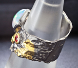 Серебряное кольцо с кристаллическим эфиопским опалом, сапфиром и цаворитом Серебро 925