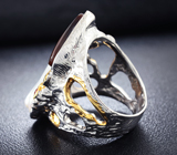 Серебряное кольцо с жемчужиной барокко, мексиканским огненным агатом и разноцветными сапфирами Серебро 925