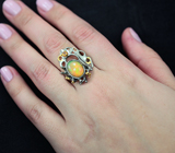 Серебряное кольцо с кристаллическим эфиопским опалом и желтым сапфиром Серебро 925