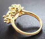 Золотое кольцо с ограненным эфиопским опалом 2,8 карат, цаворитом, рубином, танзанитом и лейкосапфиром Золото