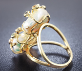 Золотое кольцо с жемчугом барокко 17,35 карат и разноцветными сапфирами Золото