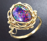 Золотое кольцо с топовым черным опалом 3,93 карата и бриллиантами Золото