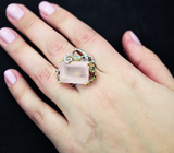 Серебряное кольцо с розовым кварцем и аквамаринами Серебро 925