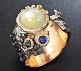 Серебряное кольцо c пастельно-желтым корундом и синими сапфирами Серебро 925