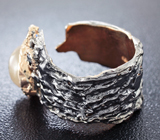 Серебряное кольцо c пастельно-желтым корундом и синими сапфирами Серебро 925