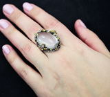 Серебряное кольцо с розовым кварцем, аметистами и перидотами Серебро 925