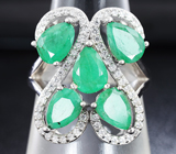Замечательное серебряное кольцо с изумрудами Серебро 925