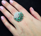 Превосходное серебряное кольцо с изумрудами Серебро 925