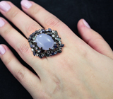 Шикарное серебряное кольцо с голубым халцедоном, сапфирами и танзанитами Серебро 925