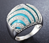 Оригинальное серебряное кольцо с бирюзой и бриллиантовыми акцентами Серебро 925