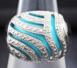 Оригинальное серебряное кольцо с бирюзой и бриллиантовыми акцентами Серебро 925