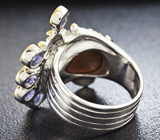 Серебряное кольцо с австралийским дублет опалом и танзанитами Серебро 925