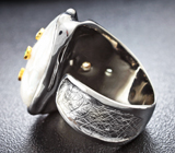 Серебряное кольцо с жемчужиной барокко, синим сапфиром, цаворитом гранатом и рубином Серебро 925