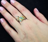 Серебряное кольцо с кристаллическим эфиопским опалом, цитрином и зеленым сапфиром Серебро 925