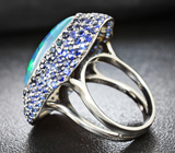 Серебряное кольцо с австралийским триплет опалом и синими сапфирами Серебро 925